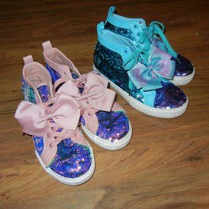 Jo Jo Siwa 2 pairs sequin high tops & bows size 4 big girl
